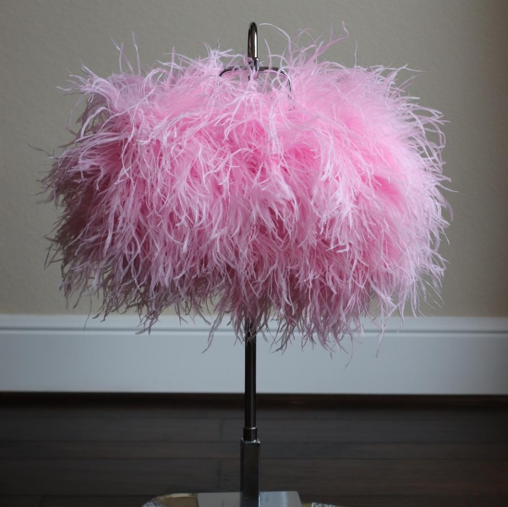 Baby pink ostrich feather handbag